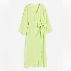 NWT H&M JACQUARD-WEAVE WRAP DRESS Lime Green size small